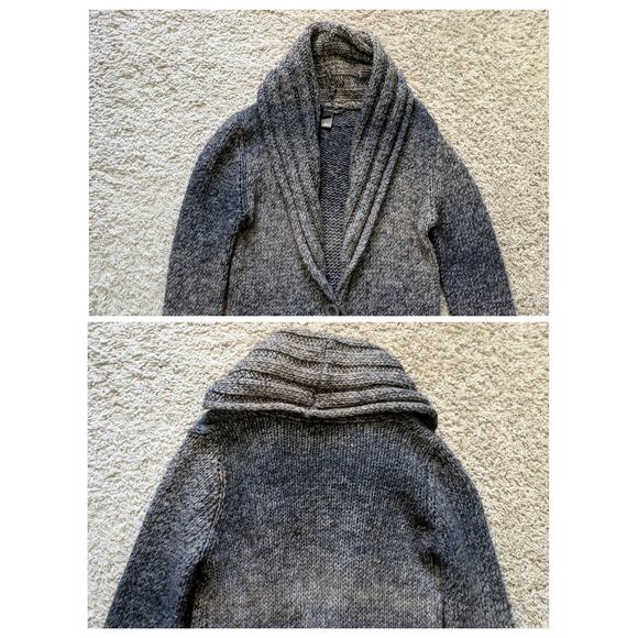 Mango Shawl Collar Long Cardigan XS Brown Gray Ombre Wool CableKnit Forest Indie - Picture 6 of 9
